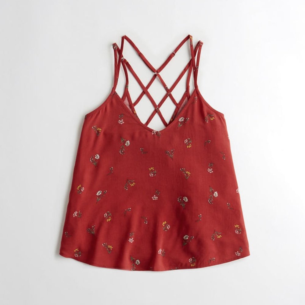 NWT Hollister Strappy Back Cami Tank Floral Red